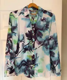 Chico’s Long Sleeve Blouse Painted Passion Sophia Size 2 (Large) Luxury S7