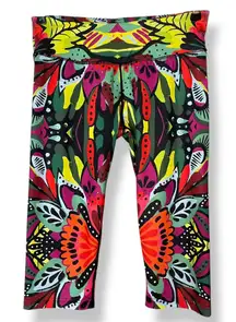 Betsey Johnson Short Leggings Bike Shorts Colorful Pattern Medium Women Athletic