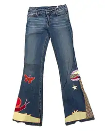 VINTAGE Allen B. By Allen Schwartz Boho Patchwork Retro Boot Cut Jeans C28