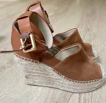 Cognac Suede Wedges Espadrilles