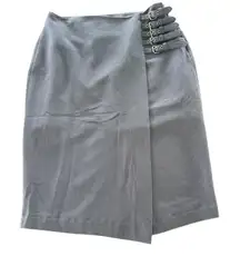 Elegant Gray blue Women's wrap midi skirt with Buckle Detail