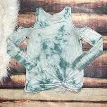 $5 SALE! Teal Tye Dye Open Shoulder Long Sleeve Top