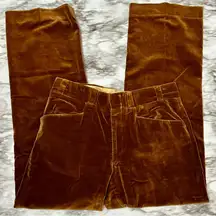 Vintage Brown Velvet Pants 60s 70s Unisex Sz 34x31 Bohemian Hippy Flower Power