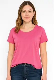 Susan Graver Weekend Essentials Pink Scoop Neck Tee - Size Medium NWOT