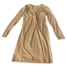 Tan Ribbed Satin-like Cardigan