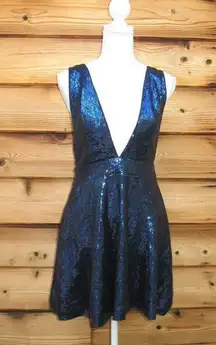 NBD  Navy Blue Starry Night Sequin Plunge Dress