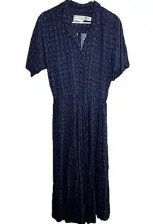 Karin Stevens VTG  Shirt Dress Printed Button Down Collared Navy Blue 10