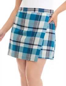 True Craft Blue Plaid Faux Wrap Mini Skirt - New - Size 18