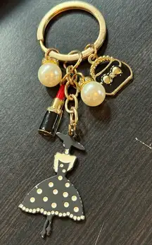 Polka Dot Pearl Gold Bag Charm Key Ring Fashion Accessory
