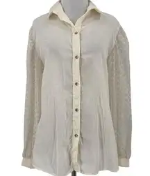 Stage West Vintage Off White Sheer Sleeve Western Button Up Blouse