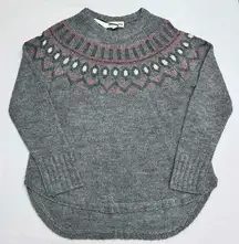NEW Cotton Country Gray & Rose Fair Isle Crewneck Round Hem Sweater Size Medium