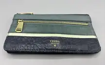 Fossil  Preston Flap Snap Bi-fold Long Wallet Clutch Midnight Navy Leather Zip