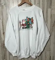 Vintage 90s Grandma Cottage Christmas Santa Claus Crewneck Sweater Womens XXL