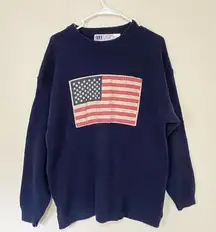 Vintage Unisex Navy U.S.A. Classic American Flag Crewneck Sweater Size Large