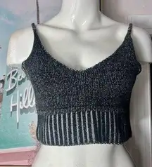 Out From Under Black Dark Grey Ribbed Knit V-Neck Crop Top Bralette Size Large