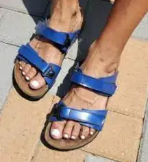 Birkenstock Birki's Madura Blue‎ Patent Leather Two Strap Velcro Sandal