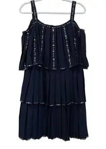 TED BAKER Meltea Embellished Black Tiered Dress US Size 8 $439 Flutter Sleeves