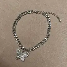 Silver Rhinestone Butterfly Anklet