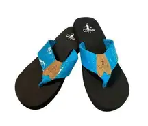 Corkys The‎ Lumi Aqua Blue Snakeskin/Gator Print Flip Flops Sandals Women's Size