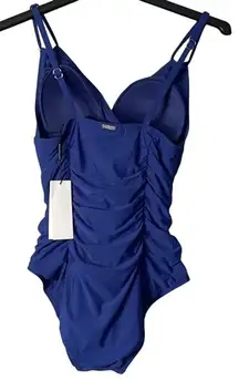Calvin Klein Bathing Suit Womens Size 6 One Piece Blue Ruche SPF Molded NWT