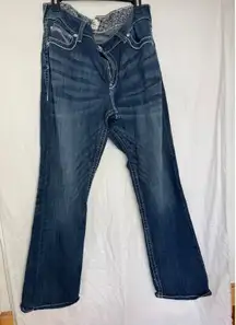 Ariat Real Denim Mid Rise Straight Jeans Women's 34R Blue Wash Embellished