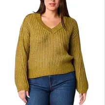 a.n.a green V Neck Long Sleeve Pullover Sweater NEW with tag fall cozy