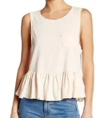 Free People We The Free Peplum Tank Top Distressed Cream Blush