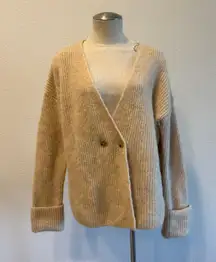 Oversized Cuffed Sleeve V Neck Wool/Alpaca Cardigan