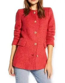 Something Navy | XXS | Bouclé Fitted Gold Button Front Jewel Neck Blazer Jacket