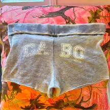 cabo mexico ocean blue y2k vintage grey back letter print lounge beach shorts