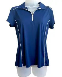 Slazenger Short Sleeve Golf Polo Shirt 1/4 Zip, Navy With White Trim, Size M