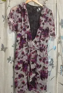 Kinder Aggugini Faux Wrap Purple and Black Floral  Dress