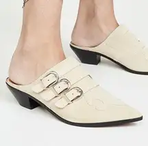 Joie Cabery Beige Western Buckles Block Heel Mule Shooties