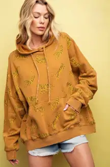 Easel Tiger Print Mineral Washed Terry Hoodie M
