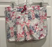 Columbia PFG  Blue Pink Striped Womens Elastic Shorts‎ Size Large Swim Beach