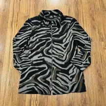 Misook Sweater Jacket Womens XS Black Brown Gray Knit Zip Up Cardigan Top