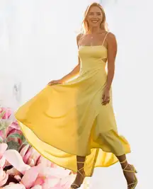 Susana Monaco Maxi Dress Nylon Stretch Fit & Flare Yellow Sz L