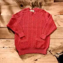 Vintage JH Collectible Western Wool Cable Knit Pocket Crew Neck Sweater Red Med