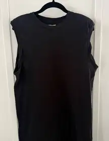 Black Sleeveless T Shirt Dress with Shoulder Pads