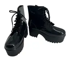 Jeffrey Campbell Black Patent Platform Combat Boots Lug Sole Lace Up Chunky Sz 8