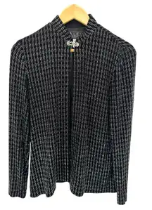 Alex Evenings Womens Black Silver Geometric Embellished Brooch Collar Jacket 8