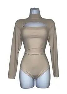 Abercrombie & Fitch beige bodysuit with cutout and mock neck