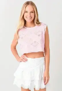 NWT LOVESHACKFANCY Women's Ismay Cropped Embroidered Tank Top Pop of Pink L