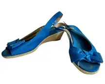 Bandolino Royal Blue Bow Peep Toe Slingback Heel Espadrilles Sandals 8.5 *GOOD*