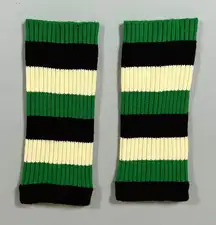 Green Black Tan Striped Knit Leg Warmers 💚🖤✨