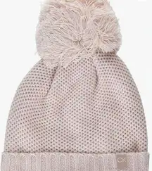 BLUSH CALVIN KLEIN LINED KNIT BEANIE WITH LARGE POM O/S