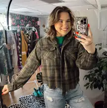 POL Plaid Long Sleeve Button Front Flannel Shirt Green Size Small