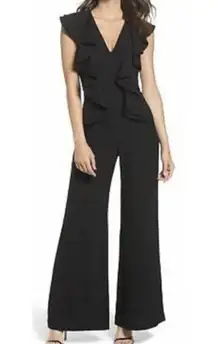 C/MEO Collective Metal Clouds Black Ruffle Sleeveless Jumpsuit Sz. M