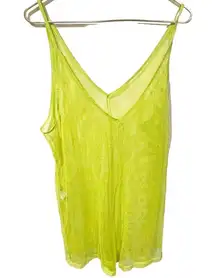 SheIn  Plus Size 4X Neon Lime Fishnet Mesh Cami Shorts Romper Swim Coverup