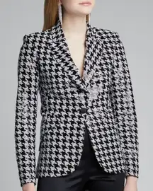 L'Agence Chamberlain Blazer Sequin Houndstooth One Button Black White 2